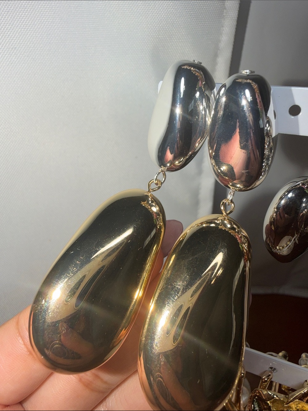Gold and Silver Drop Statement Earrings - Women Jewelry